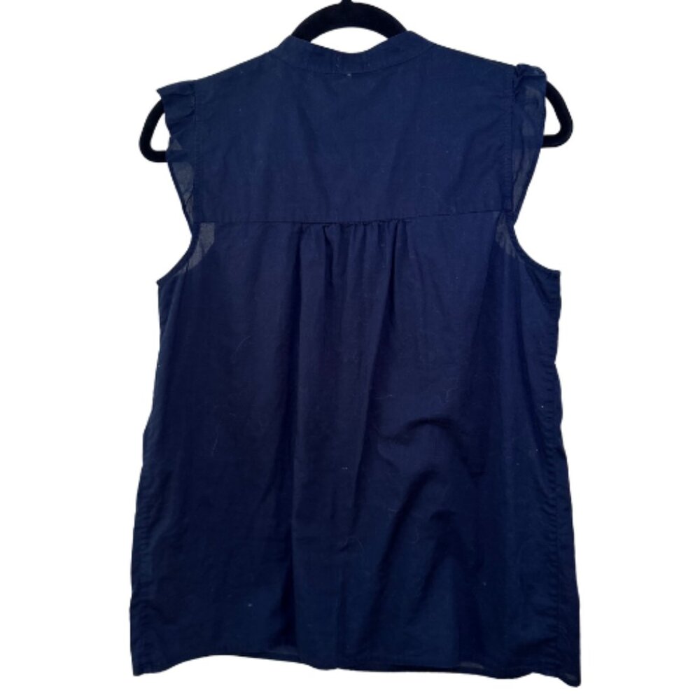 J. Crew Factory Blue & White Embroidered Sleeveless Top Flutter Sleeves Size 4 - Picture 6 of 8